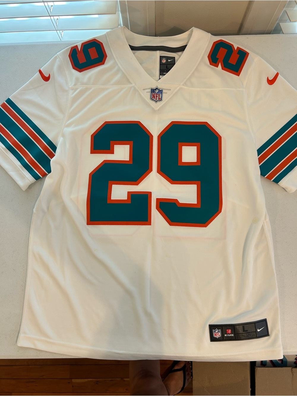 NFL White Miami Dolphins #29 Jersey with Teal and Orange Accents